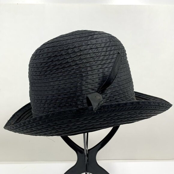 THE PARIS BOUTIQUE Women’s Black Straw Raffia HAT w/ Ribbon Band MEDIUM VTG - Picture 4 of 7
